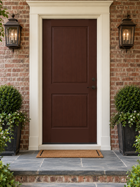 Red Mahogany wood stain front door kit by Retique It, featuring a grained finish on a single door with rich mahogany color.