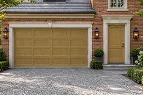 Retique It Wood'n Door Kit in Old Oak stain showing a front and garage door with a rich, textured wood grain finish.