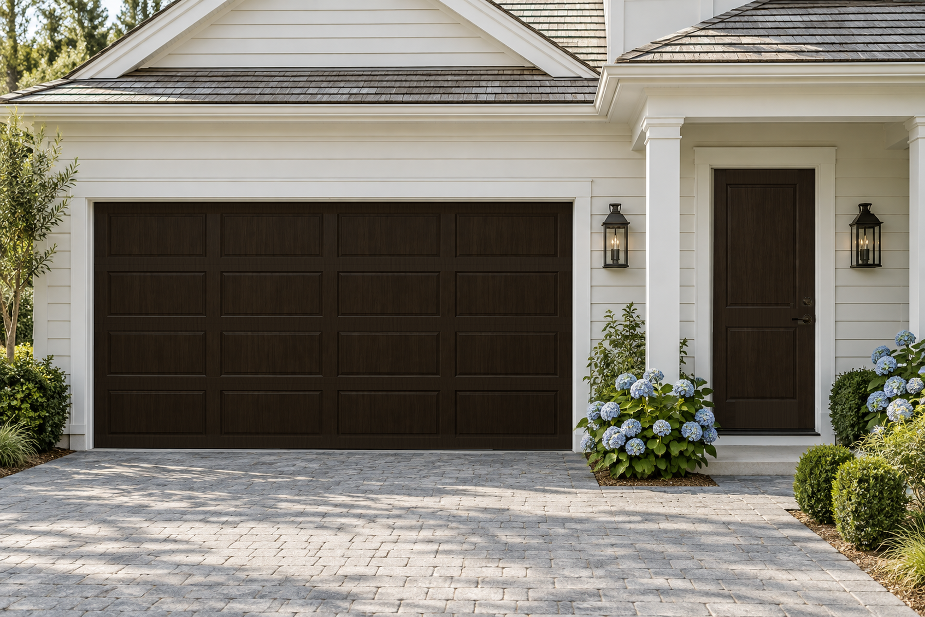 Retique It Wood'n Door Kit with classic black stain showing a grained front and garage door for a stylish home entry.