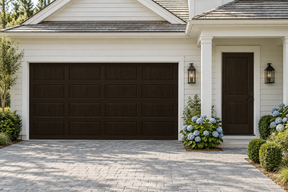 Retique It Wood'n Door Kit with classic black stain showing a grained front and garage door for a stylish home entry.
