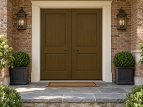 Retique It Wood'n Finish Front Door Kit in Dark Pecan stain, featuring double door design with a rich, grained wood appearance.