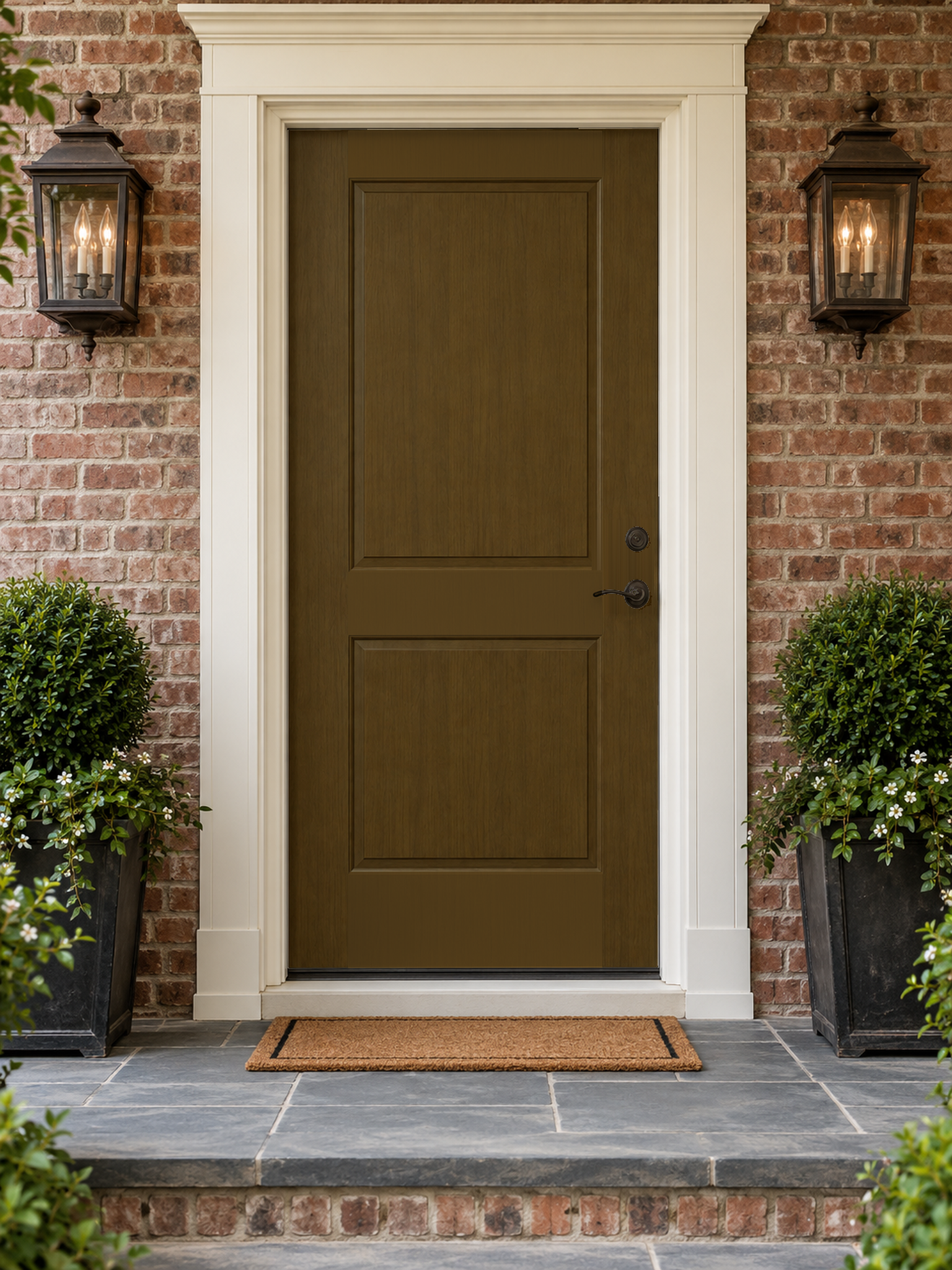 Dark Pecan Wood'n Finish front door kit by Retique It featuring natural wood grain stain and single door design.
