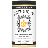 Retique It® FCP-NAPL-M paint can with a brush and color swatches, showcasing the product’s smooth finish and vibrant color options.
