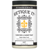 Retique It furniture and cabinet paint jar with Lily color on a white background