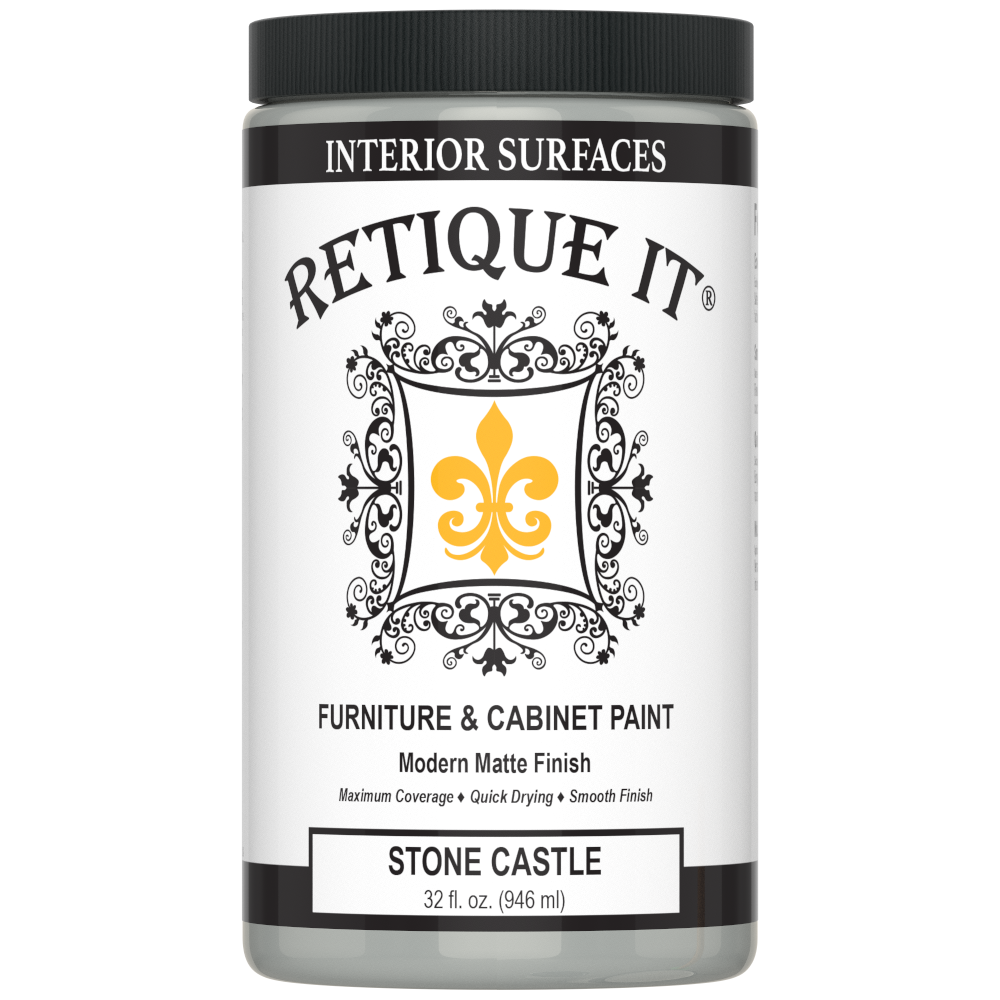 Retique It furniture paint can with Stone Castle color on a white background