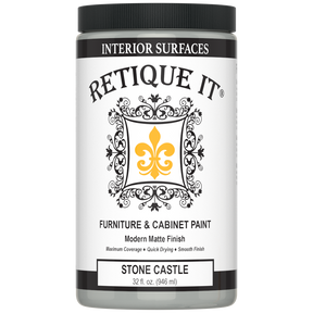 Retique It furniture paint can with Stone Castle color on a white background