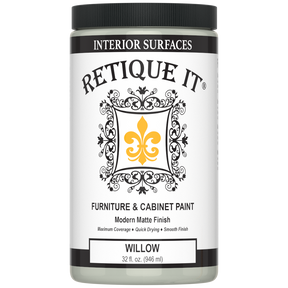 Retique It® Furniture and Cabinet Paint in Willow, a close-up of the quart-sized container showing the paint color and branding.