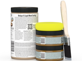 Large Pecan Wood'n Finish Kit from Retique It® showing smooth finish wood stain and finishing tools for multi-purpose wood projects.