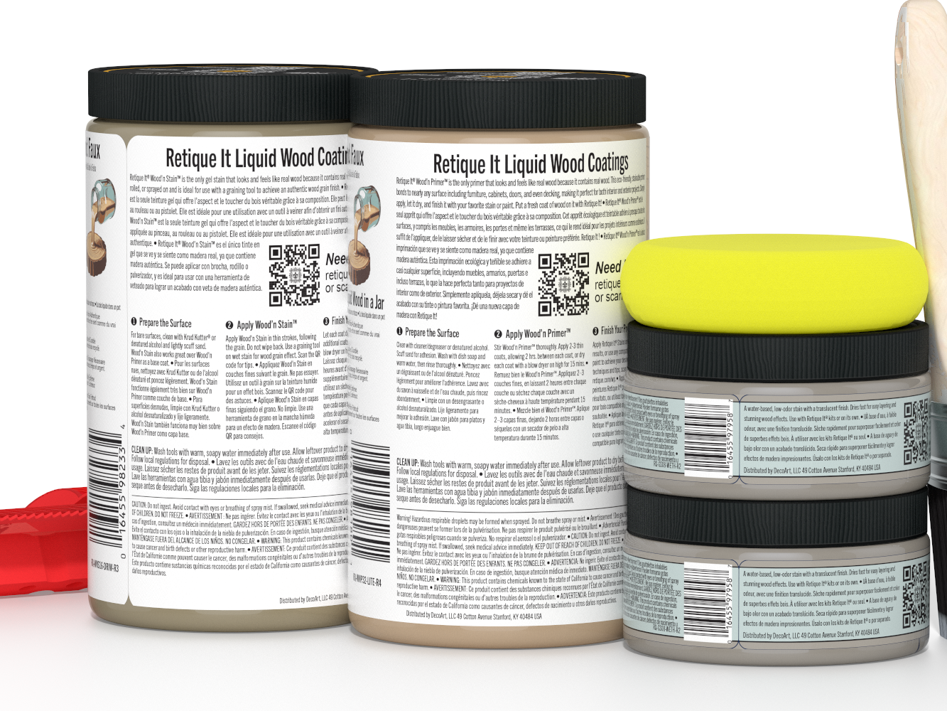 Large Retique It® Wood'n Finish Kit with driftwood-colored wood finish, featuring multiple applicators and finishing tools.