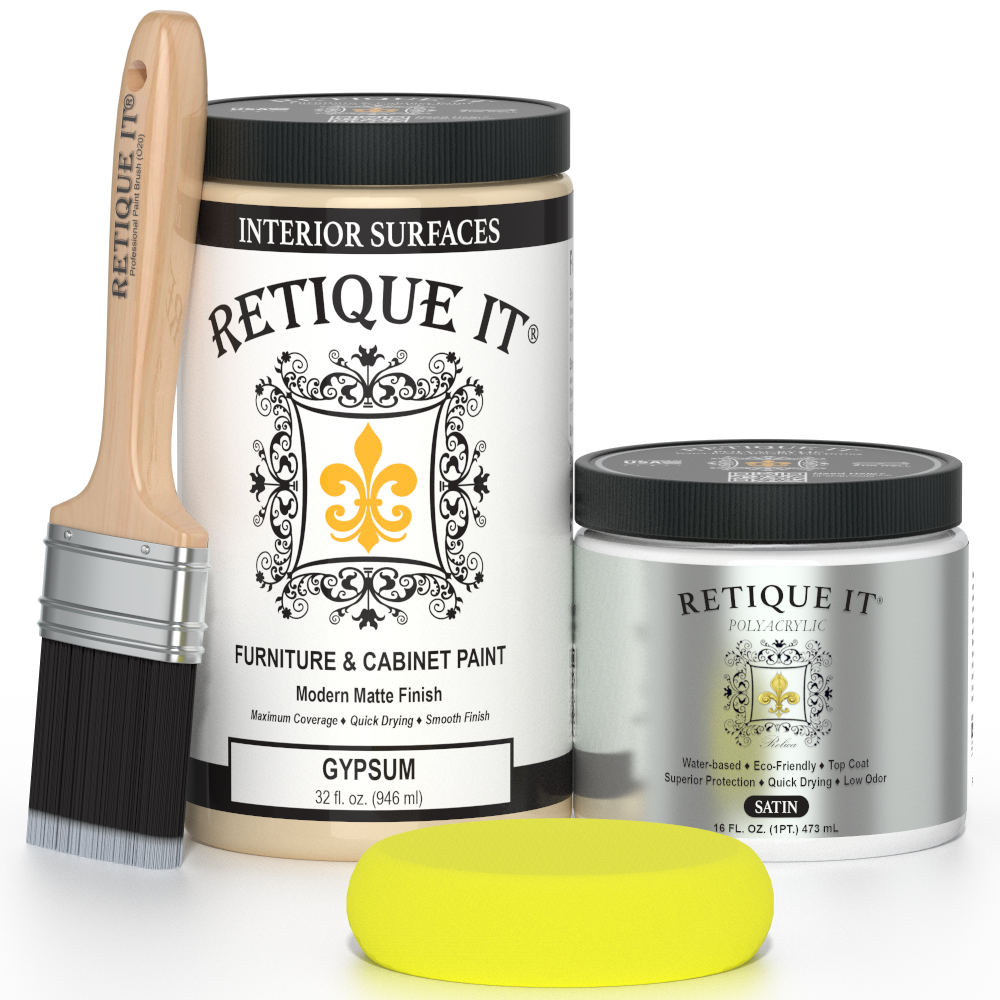 Retique It furniture paint and brush set on a white background