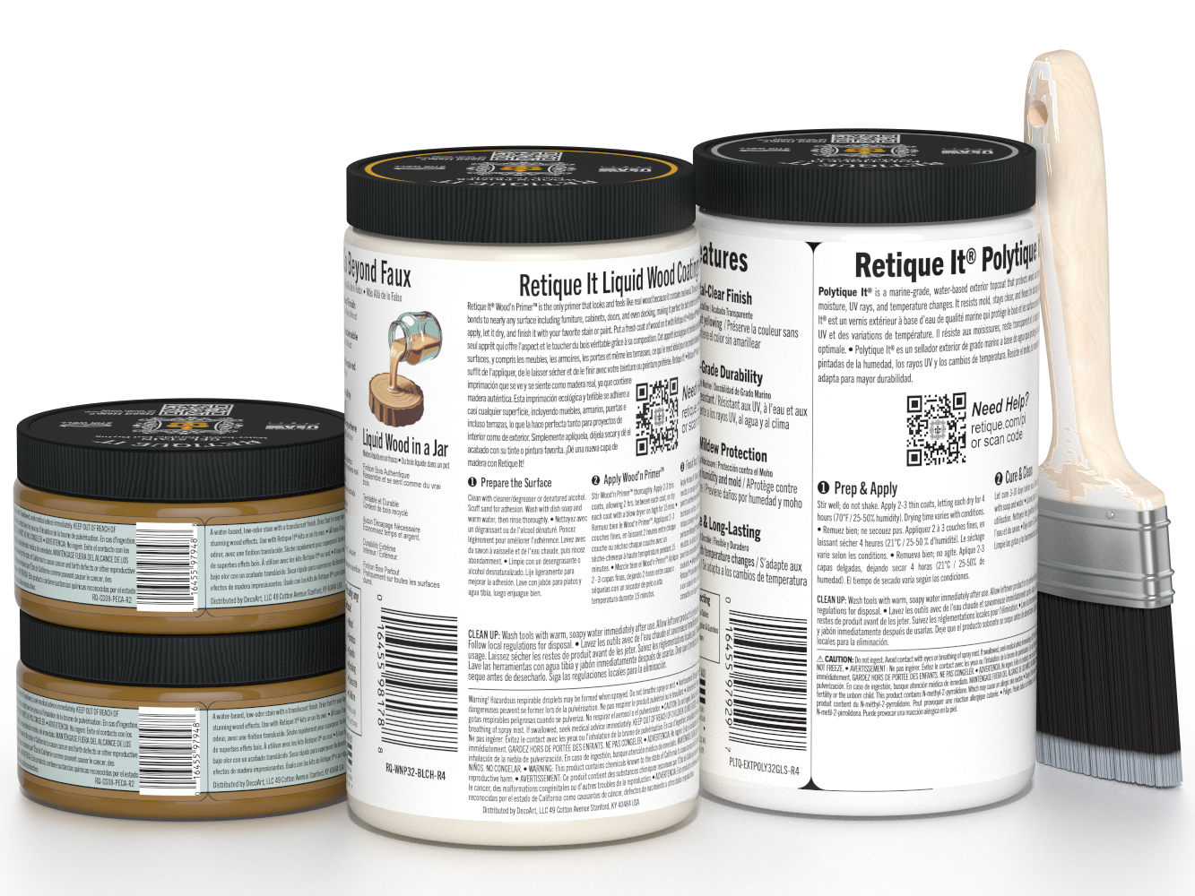 Retique It® Multi-purpose Smooth Finish Kit (Large) in White Oak, showing satin exterior top coat on wood surface.