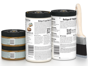 Retique It® Multi-purpose Smooth Finish Kit (Large) in White Oak, showing satin exterior top coat on wood surface.
