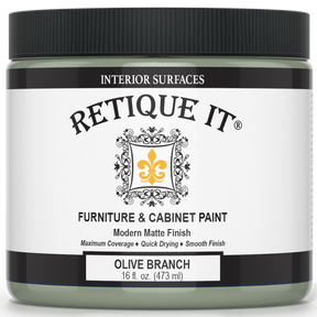 Jar of Retique It furniture and cabinet paint in Olive Branch color