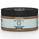 Retique It Gel Stain in Dark Oak showing the smooth application and rich wood finish on a surface.