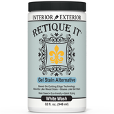 Retique It white wash gel stain applied to wood surface, showcasing a smooth, light finish for furniture or decor projects.