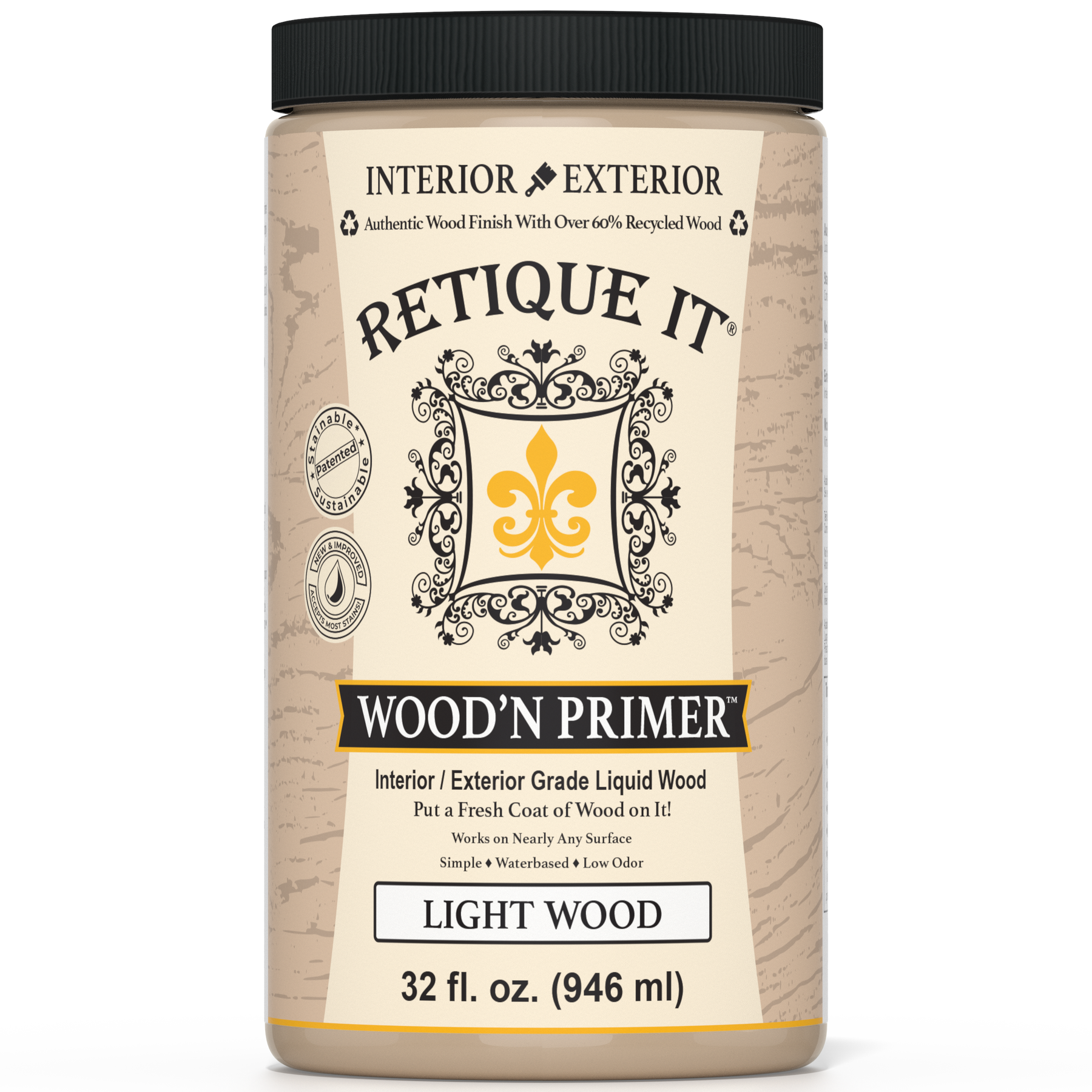 Wood primer jar labeled 'Retique It' on a white background