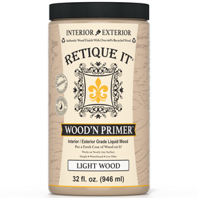 Wood primer jar labeled 'Retique It' on a white background