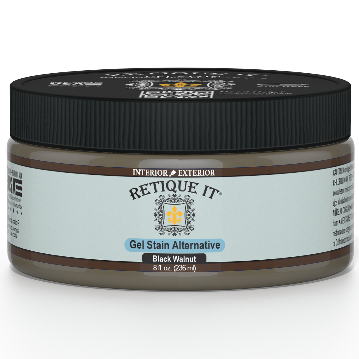 Retique It Black Walnut gel stain applied to wood, showcasing deep, rich dark brown finish for furniture or woodworking projects.