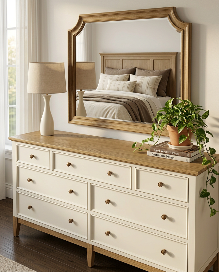 Ivory Tower painted cabinets paired with a White Oak wood finish