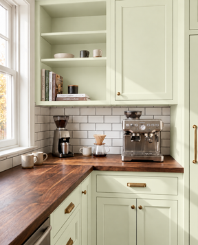Retique It Lily furniture and cabinet paint in a warm, soft hue, displayed on a corner cabinet with black walnut accents.