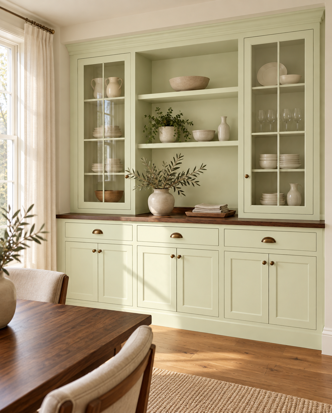 Retique It Lily furniture and cabinet paint applied to a dining room hutch with black walnut finish, showcasing a smooth, stylish surface.
