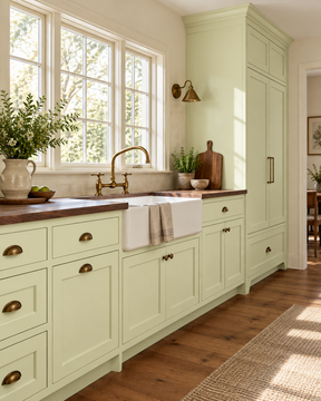 Retique It Lily furniture and cabinet paint applied to a kitchen window sink with black walnut accents, showcasing a smooth, stylish finish.