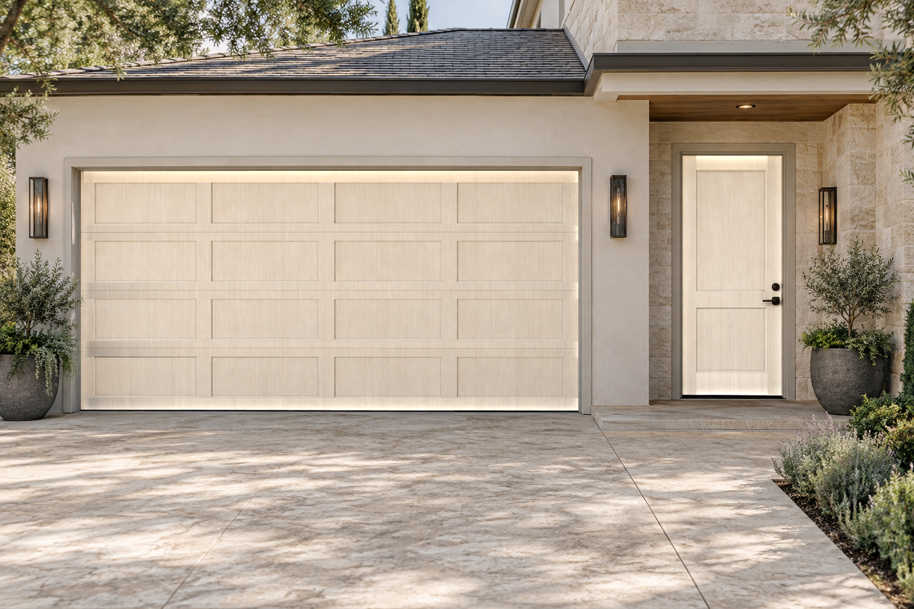 Retique It Wood'n Door Smooth Finish Kit in White Oak for front and garage doors, showcasing a sleek, natural oak stain application.