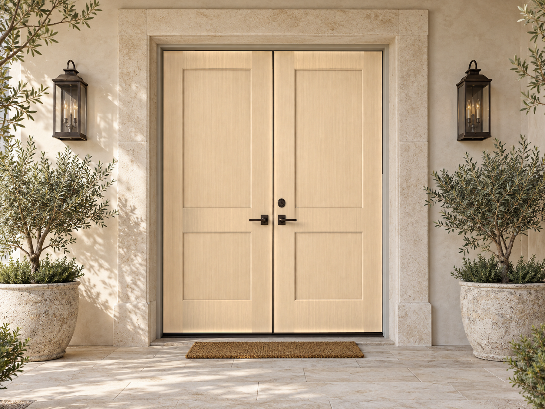 Retique It Wood'n Door Pecan Smooth Finish Kit for double doors, featuring natural wood stain and smooth surface finish.