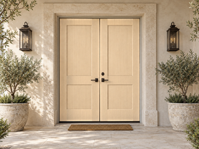 Retique It Wood'n Door Pecan Smooth Finish Kit for double doors, featuring natural wood stain and smooth surface finish.