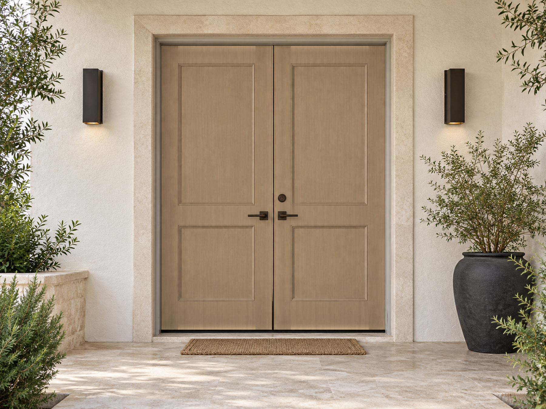 Retique It Wood'n Door Smooth Finish Kit for double barn wood doors, featuring natural wood stain and smooth surface detail.
