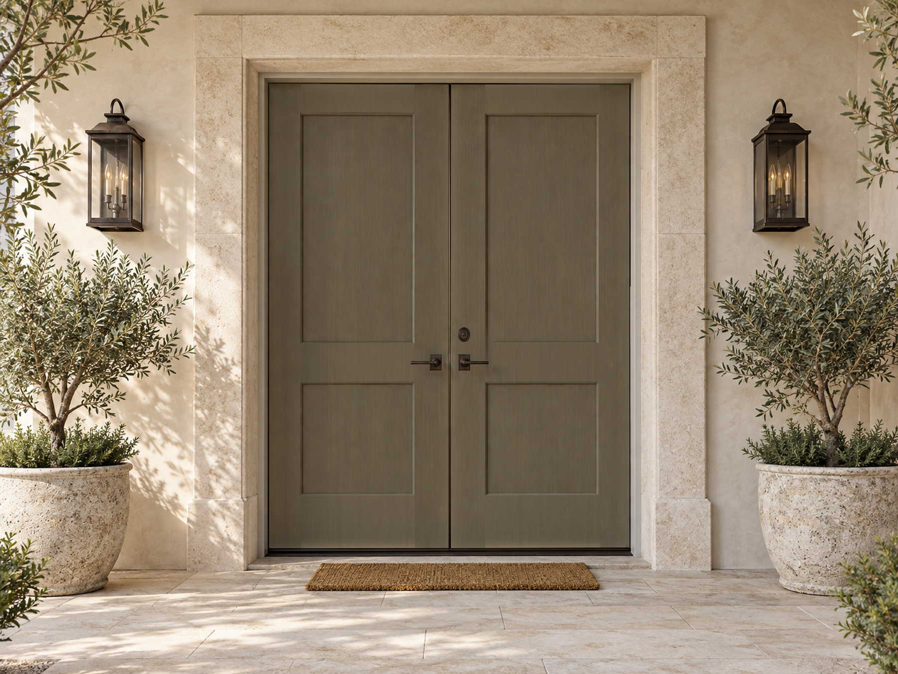 Retique It Wood'n Door smooth finish kit for double doors in Black Walnut stain, showcasing a sleek, polished wood door surface.