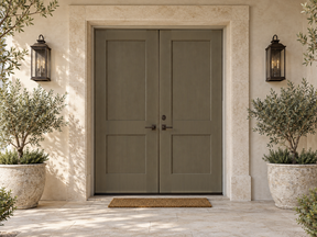 Retique It Wood'n Door smooth finish kit for double doors in Black Walnut stain, showcasing a sleek, polished wood door surface.