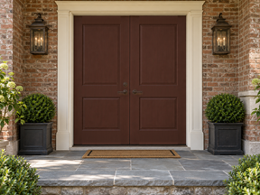 Retique It Wood'n Door Smooth Finish Kit for double doors in Red Mahogany stain, showcasing a polished, smooth wooden surface.