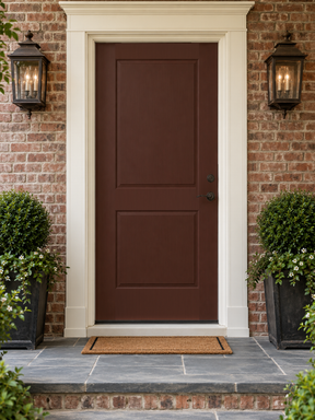 Retique It Wood'n Door smooth finish kit in Red Mahogany stain applied to a single door, showcasing rich wood tone and sleek surface.