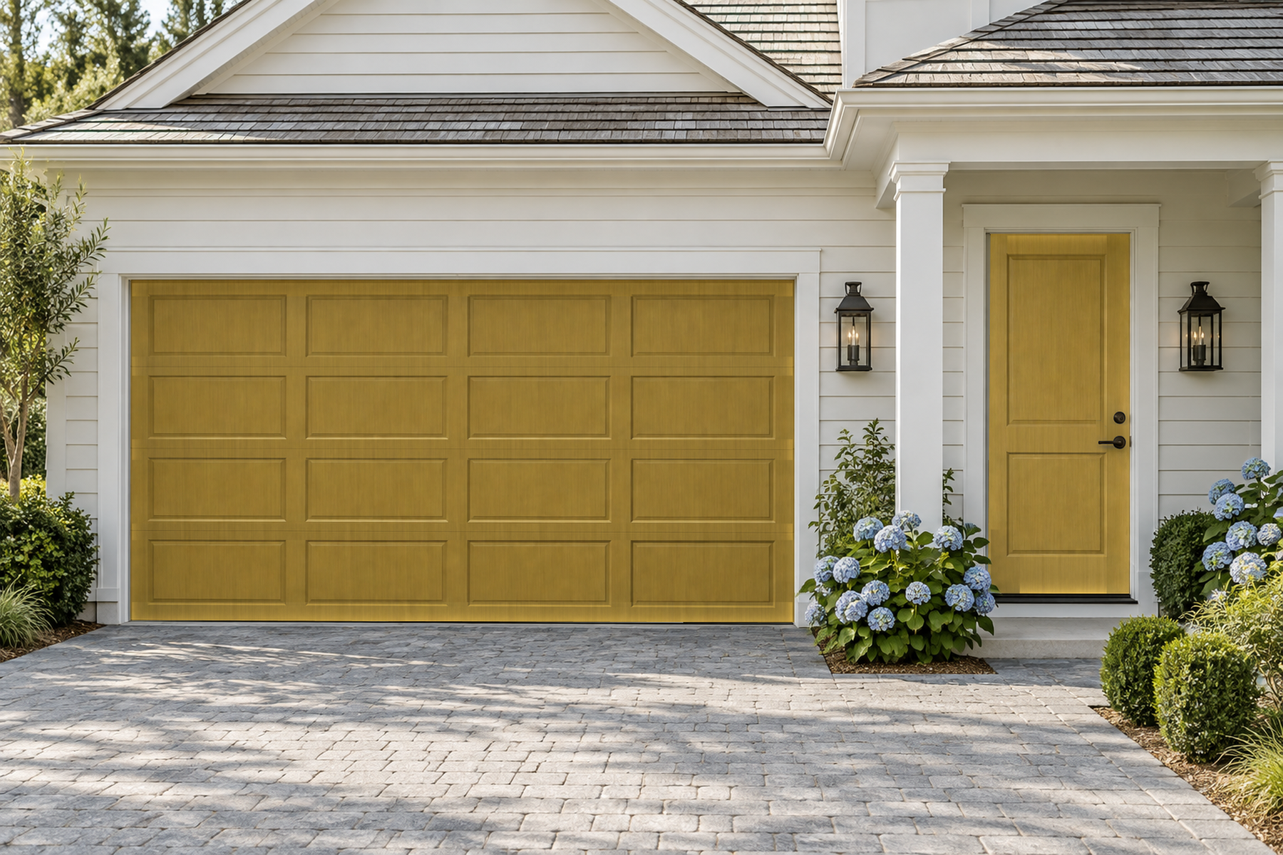 Retique It Wood'n Door Smooth Finish Kit in Old Oak for front and garage doors, showcasing a sleek, natural wood stain application.