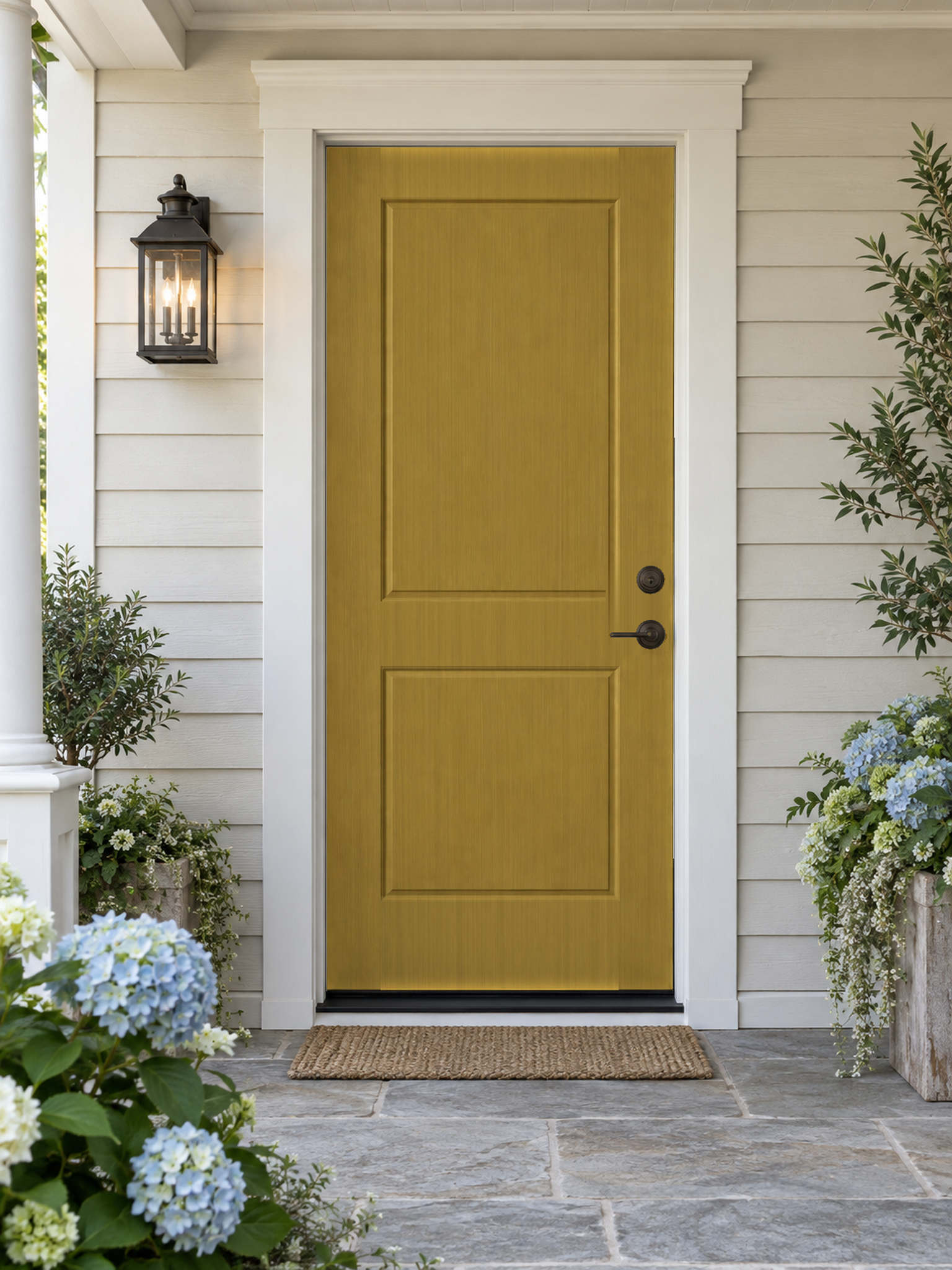 Retique It Wood'n Door Old Oak stain kit applied to a smooth-finish door for a natural oak look and enhanced door appearance.