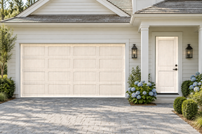 Retique It Wood'n Door White Wash stain kit applied to a garage door with a smooth finish, showcasing a clean, bright white wash look.