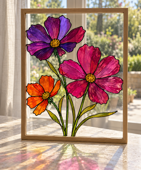DecoArt Stained Glass Paint in red, shown on a pink flower stained-glass panel