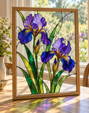 DecoArt Stained Glass Paint in red, shown on a purple iris stained-glass panel